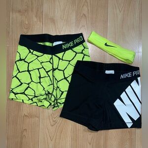 Nike Pro Athletic Shorts Set - Black and Neon Green